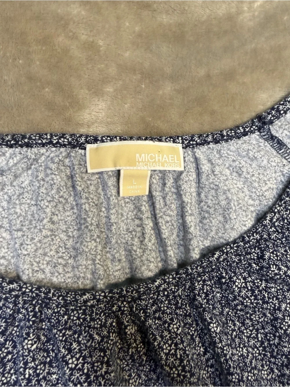 Michael Kors Navy Blue Printed Short Sleeve Scoop Top